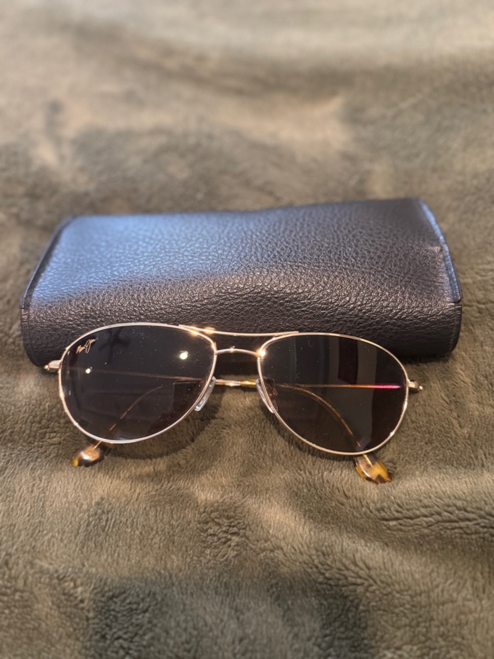 Maui Jim Gold Aviator Sunglasses with Dark Brown Lenses